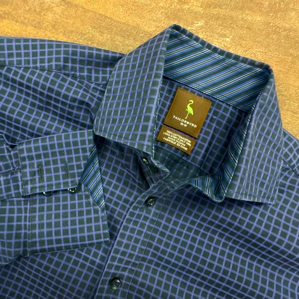 TailorByrd Men’s Button Down Shirt M Black Purple Check‎ Long Sleeve Classic